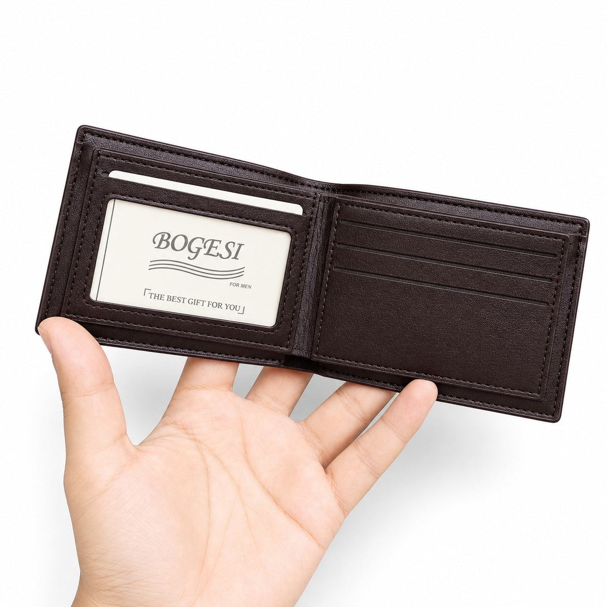Bogesi Men's Classic Textured Leather Bifold Wallet with Gift Box
