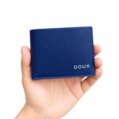 DOUX Leather Men's Slim Blue Bifold Wallet