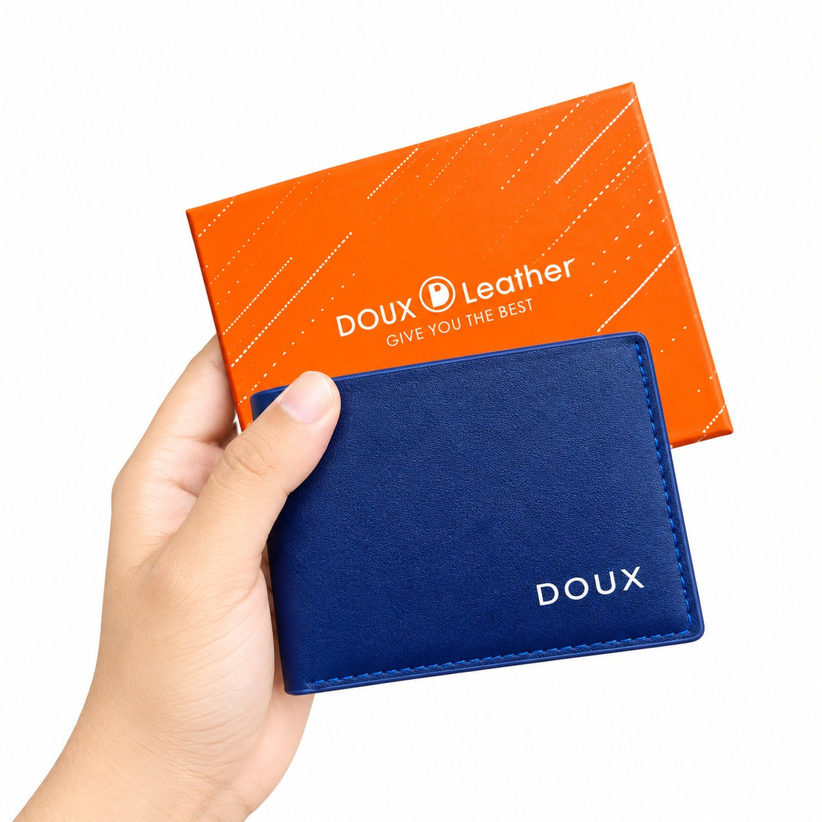DOUX Leather Men's Slim Blue Bifold Wallet