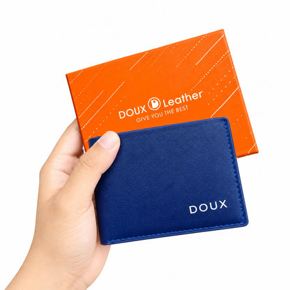 DOUX Leather Men's Slim Blue Bifold Wallet