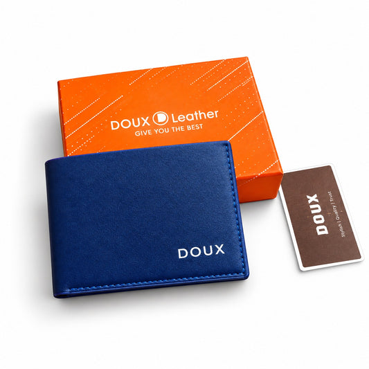 DOUX Leather Men's Slim Blue Bifold Wallet