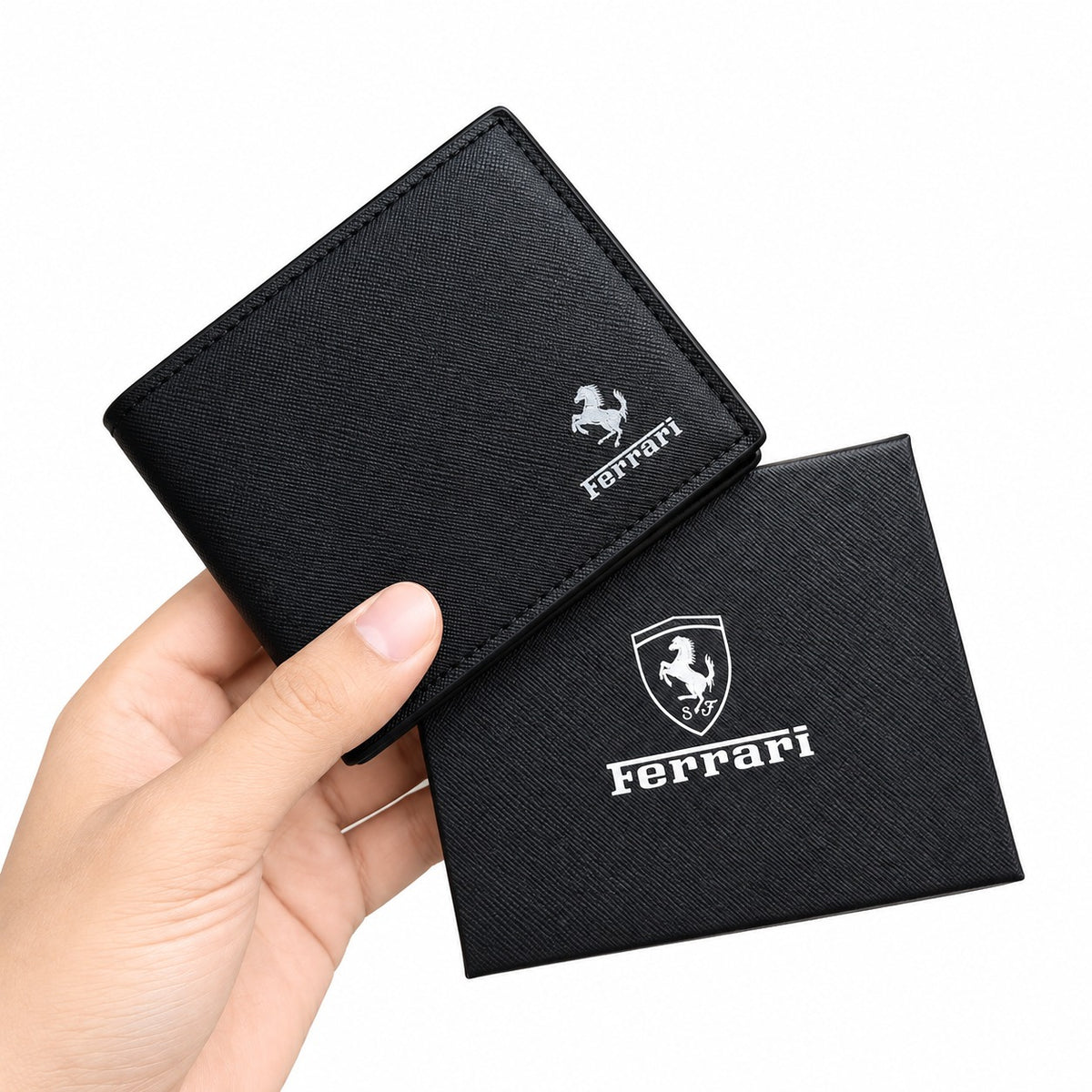 Ferrari Men's Black Textured Leather Bifold Wallet