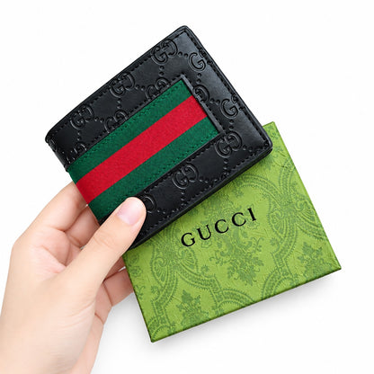 Gucci Style Men's Black Embossed Leather Bifold Wallet