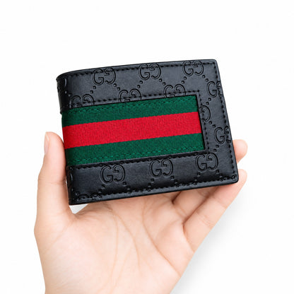 Gucci Style Men's Black Embossed Leather Bifold Wallet