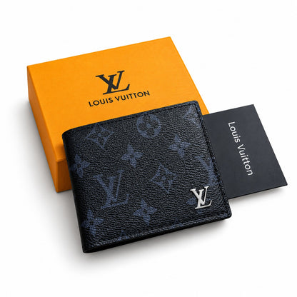 Louis Vuitton Style Men's Monogram Eclipse Bifold Leather Wallet