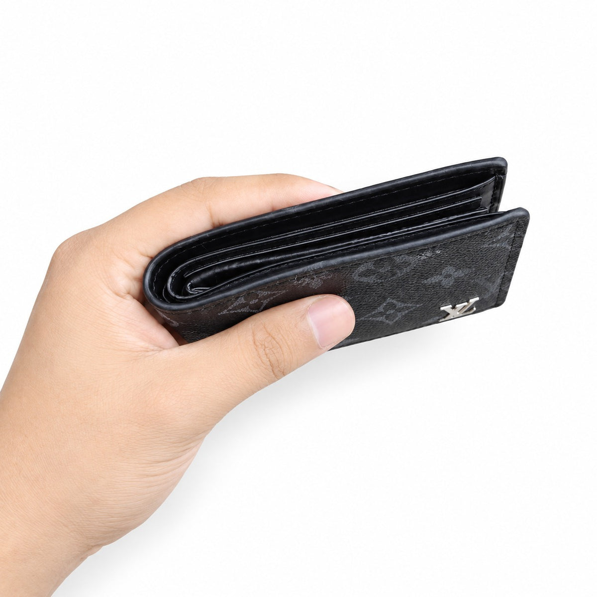 Louis Vuitton Style Men's Monogram Eclipse Bifold Leather Wallet