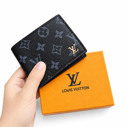 Louis Vuitton Style Men's Monogram Eclipse Bifold Leather Wallet