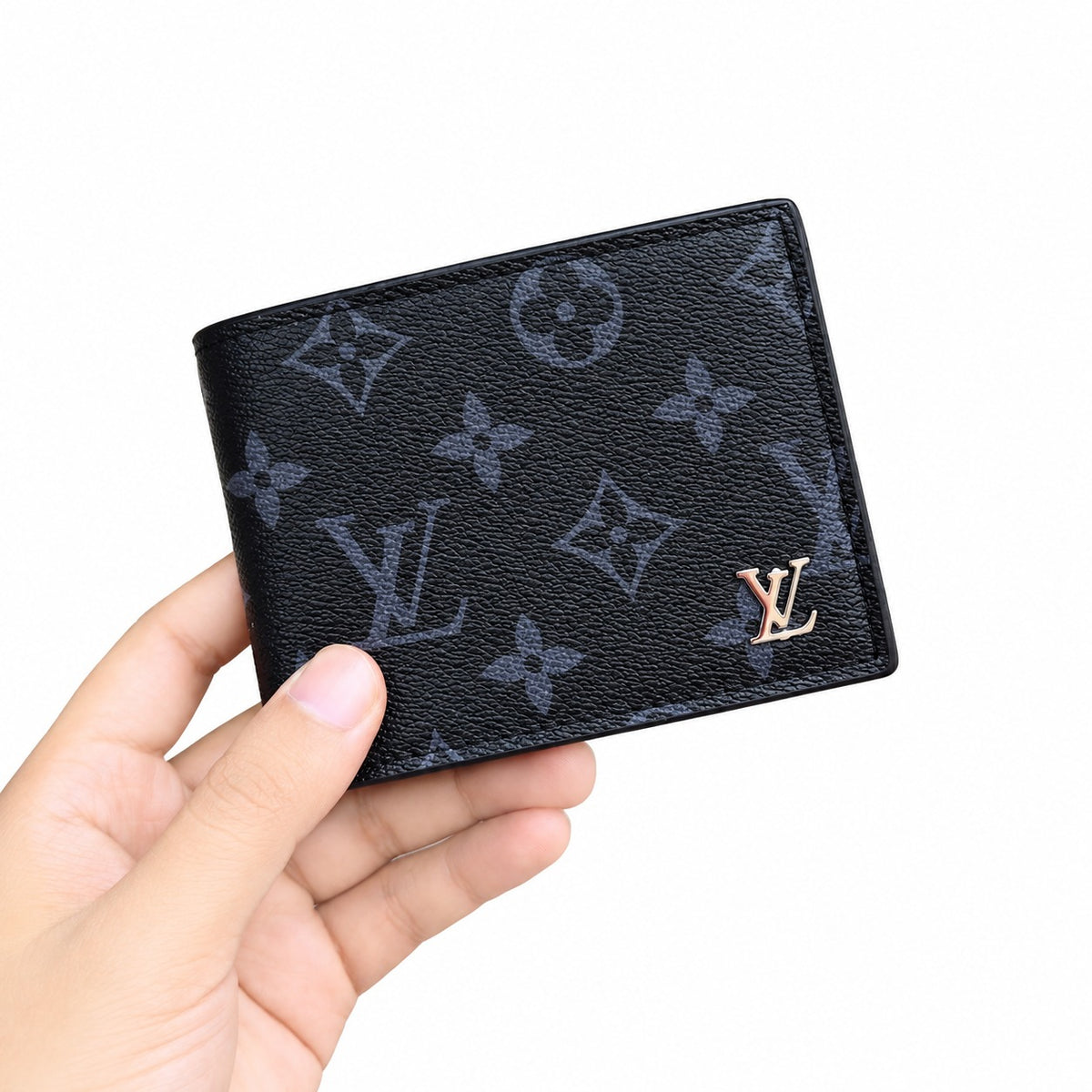 Louis Vuitton Style Men's Monogram Eclipse Bifold Leather Wallet
