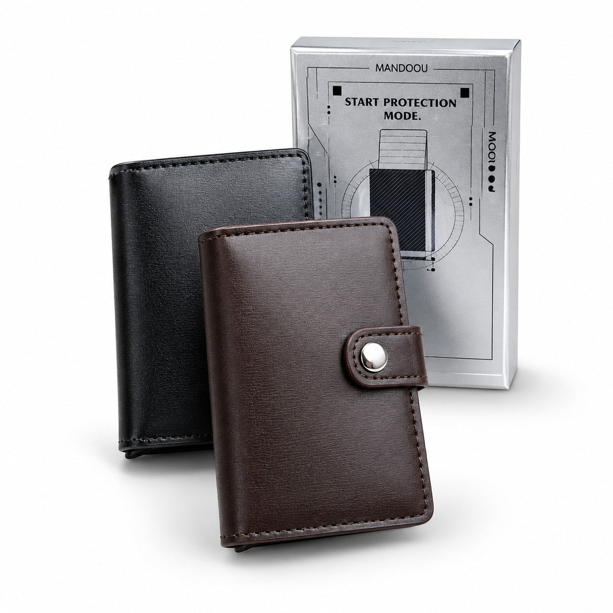 Leather Pop-Up Card Holder Wallet RFID Blocking with Button Closure
