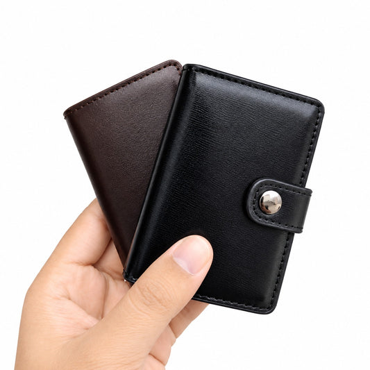 Leather Pop-Up Card Holder Wallet RFID Blocking with Button Closure
