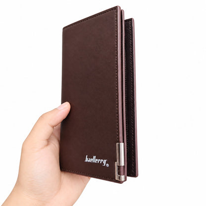 Interior layout of Baellerry men's long wallet showing multiple card slots and cash compartment